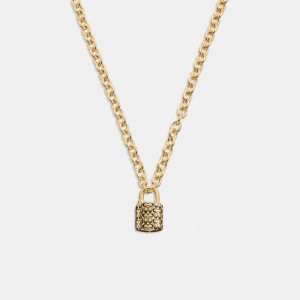 Coach Quilted Padlock Chain Necklace Doré Noir | COH866183
