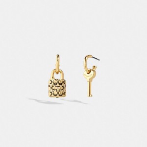Coach Quilted Padlock Key Mismatch Earrings Doré Noir | COH866165