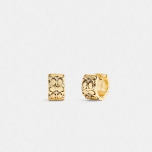 Coach Quilted Signature Huggie Earrings Doré Noir | COH866199