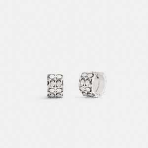 Coach Quilted Signature Huggie Earrings Argent | COH866200