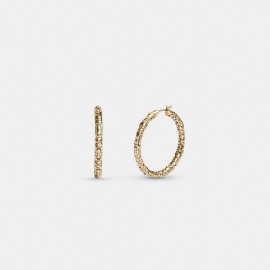 Coach Quilted Signature Medium Hoop Earrings Doré | COH866130