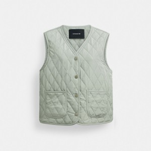 Coach Quilted Vest Vert | COH865932
