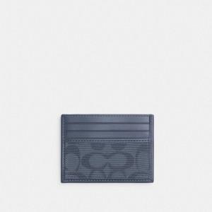Coach Refined Card Case In Signature Canvas Jacquard Bleu Marine | COH866773