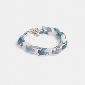 Coach Resin Tie Dye Signature Link Bracelet Argent Bleu | COH866204