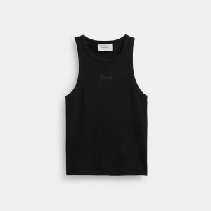 Coach Ribbed Script Tank Top Noir | COH865950
