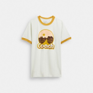 Coach Roadside Ringer T Shirt Blanche | COH866908