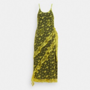 Coach Ruffle Lace Dress Jaune | COH866062