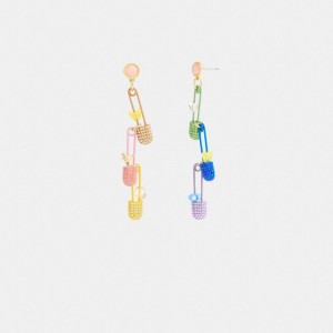 Coach Safety Pin Charm Drop Earrings Doré Multicolore | COH866162