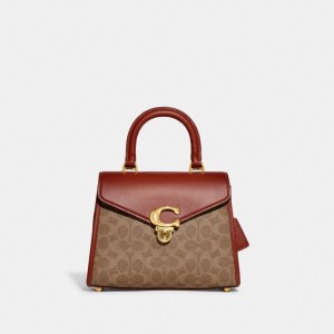 Coach Sammy Top Handle Bag In Signature Canvas Marron Rouge | COH865155