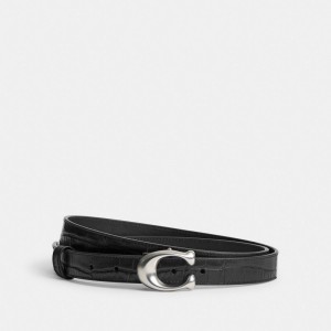 Coach Sculpted Signature Buckle Reversible Belt, 25 Mm Argent Noir | COH866315