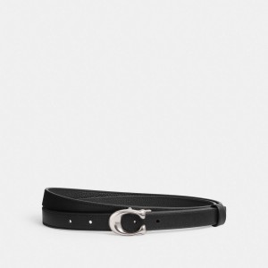Coach Sculpted Signature Buckle Reversible Belt, 20 Mm Argent Noir | COH866316