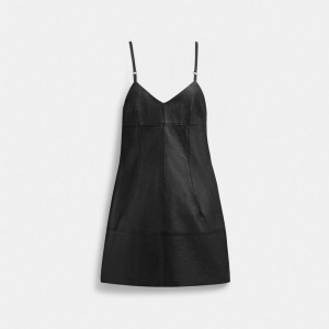 Coach Short Leather Dress Noir | COH866053