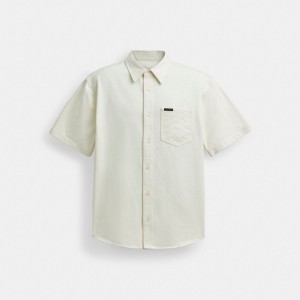 Coach Short Sleeve Denim Shirt In Organic Cotton Blanche | COH866935