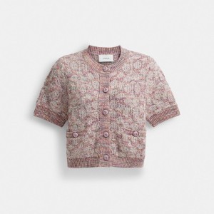 Coach Short Sleeve Knit Top Rose Multicolore | COH866004