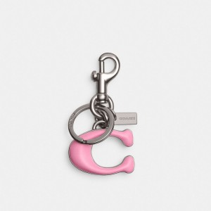 Coach Signature Bag Charm Argent Rose | COH866428