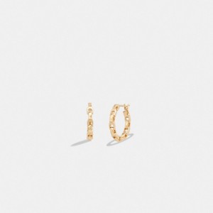 Coach Signature Chain Small Hoop Earrings Doré | COH866191