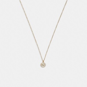 Coach Signature Crystal Pearl Pendant Necklace Doré | COH866188