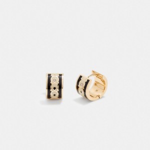 Coach Signature Enamel Hoop Earrings Doré Noir | COH866170