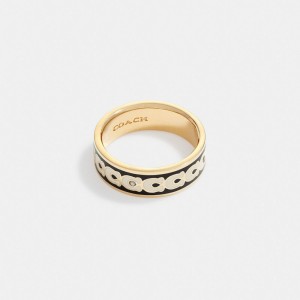 Coach Signature Enamel Ring Doré Noir | COH866083