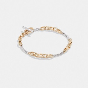 Coach Signature Mixed Chain Bracelet Doré Argent | COH866140
