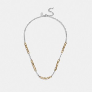Coach Signature Mixed Chain Necklace Doré Argent | COH866187