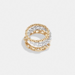Coach Signature Mixed Chain Ring Set Doré Argent | COH866155