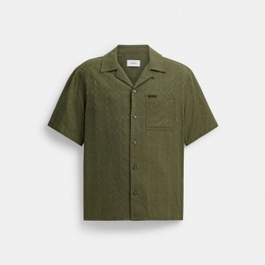 Coach Signature Woven Shirt In Organic Cotton Vert | COH866909