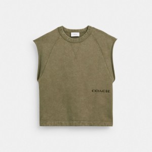 Coach Sleeveless Garment Dye Crewneck Vert Olive | COH866885