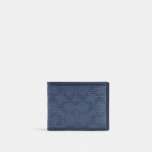Coach Slim Billfold Wallet In Signature Canvas Jacquard Bleu Marine | COH866701