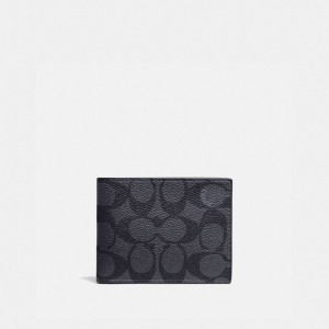 Coach Slim Billfold Wallet In Signature Canvas Grise Noir | COH866709