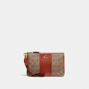 Coach Small Wristlet In Signature Canvas Marron Rouge | COH865645