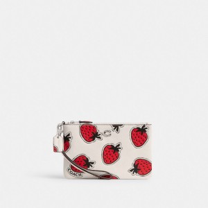 Coach Small Wristlet With Strawberry Print Argent Multicolore | COH865646