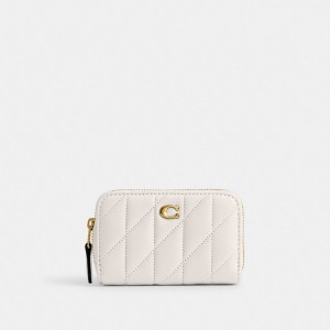 Coach Small Zip Around Card Case With Pillow Quilting Blanche | COH865701