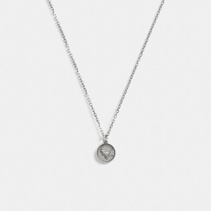 Coach Sterling Silver Coin Pendant Necklace Argent | COH867019