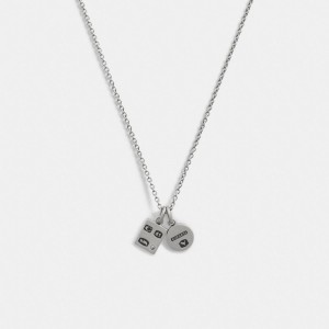 Coach Sterling Silver Double Charm Long Pendant Necklace Argent | COH867012