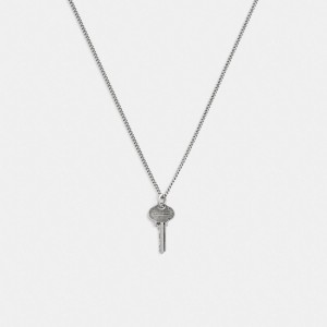 Coach Sterling Silver Key Pendant Necklace Argent | COH867010