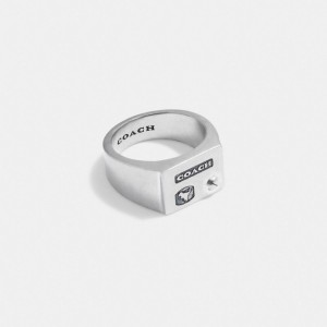 Coach Sterling Silver Signet Ring Argent | COH867009
