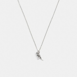 Coach Sterling Silver Skeletal Rexy Pendant Necklace Argent | COH867016