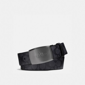 Coach Stitched Plaque Buckle Cut To Size Reversible Belt, 38 Mm Grise Noir | COH866996