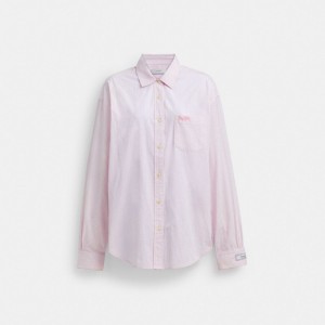 Coach Striped Button Down Shirt In Organic Cotton Rose Blanche | COH866011