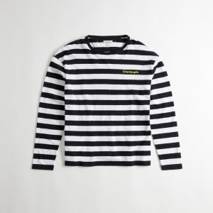 Coach Striped Long Sleeve T Shirt In 97% Recycled Cotton Noir | COH866910