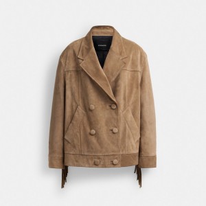 Coach Suede Fringe Jacket Beige Foncé | COH865936