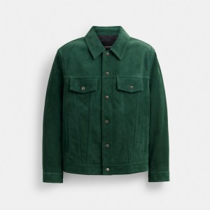 Coach Suede Leather Jacket Vert | COH866857
