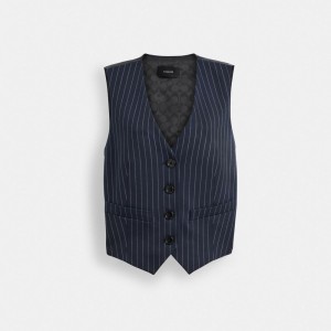 Coach Suit Vest Bleu Marine Blanche | COH865980