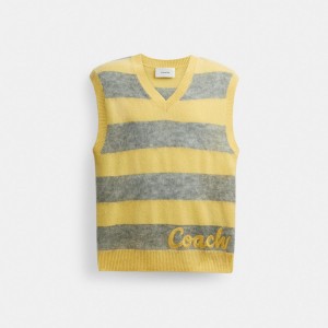 Coach Sweater Vest Jaune Multicolore | COH866887