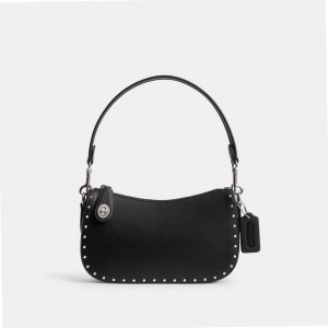 Coach Swinger Bag With Rivets Argent Noir | COH865391
