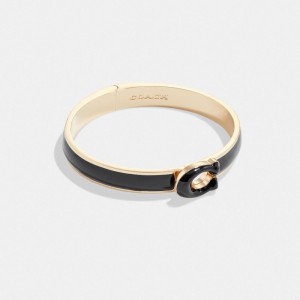 Coach Tabby Enamel Hinged Bangle Doré Noir | COH866110