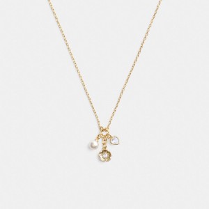 Coach Tea Rose Cluster Pendant Necklace Doré | COH866210