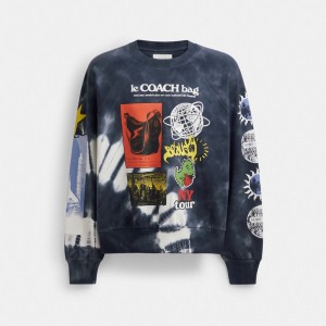 Coach Tie Dye Graphic Crewneck Sweatshirt In Organic Cotton Noir Blanche Multicolore | COH866003