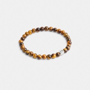 Coach Tiger’s Eye Beaded Bracelet Argent Marron | COH867031